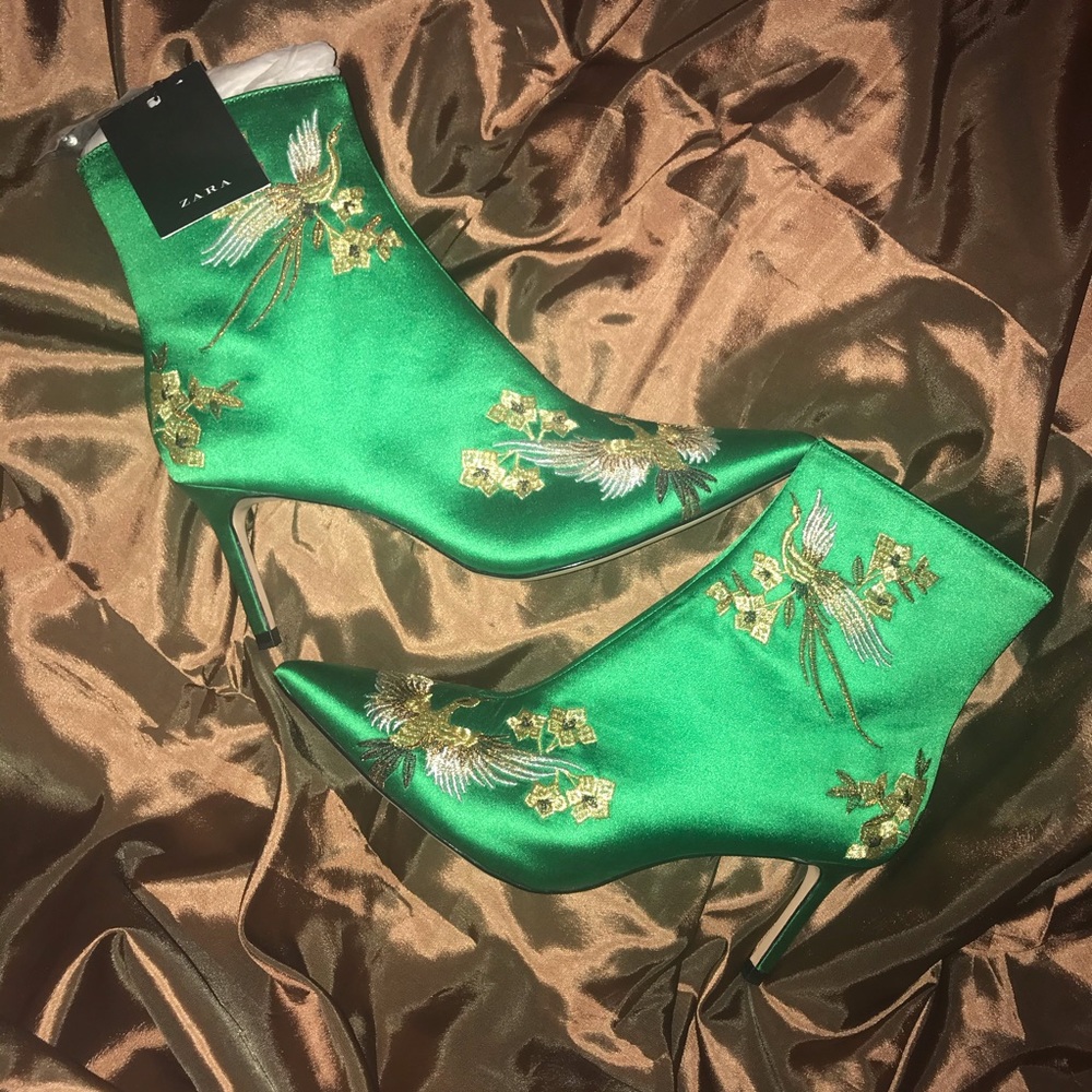 Green Embroidered Boots by Zara